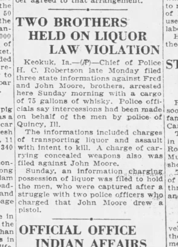 Arrest Info John and Pops Sioux City Journal April 9, 1929